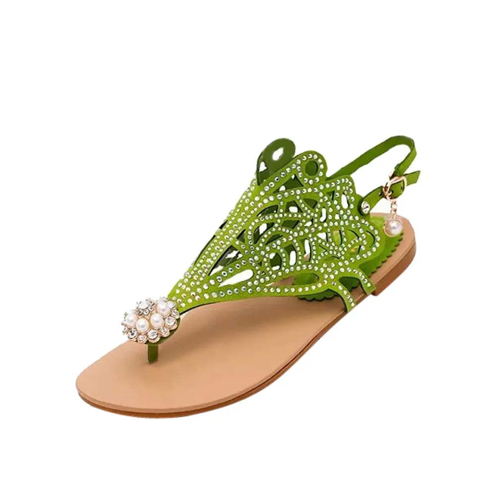 

Vitage Women Rhinestone Flat Heel Anti Skidding Beach Shoes Rome Sandals Slipper fashion Round Toe slipper shoe outside Apr 22