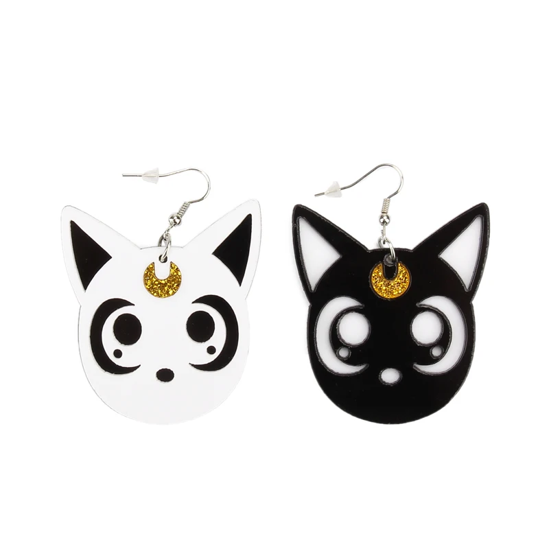 

European Fashion Women Jewelry Acrylic Animal Black White Cat Dangle Earrings Hip Hop