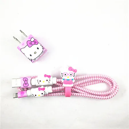 1,4 м мультфильм USB зарядное устройство кабель протектор Diy набор с намоткой кабеля зарядные наклейки Спиральный шнур протектор для iphone 5 6 6s 7 - Цвет: 6