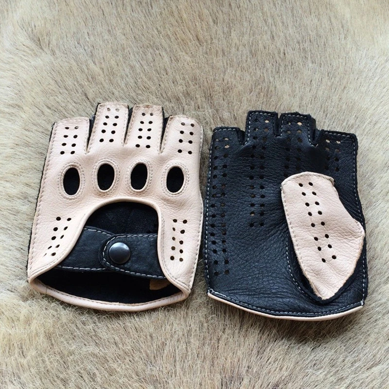 

New Arrival Men Leather Gloves Driving Unlined Goatskin Mittens Outdoor Half Fingerless Gloves Fingerless Gym Gloves For Male
