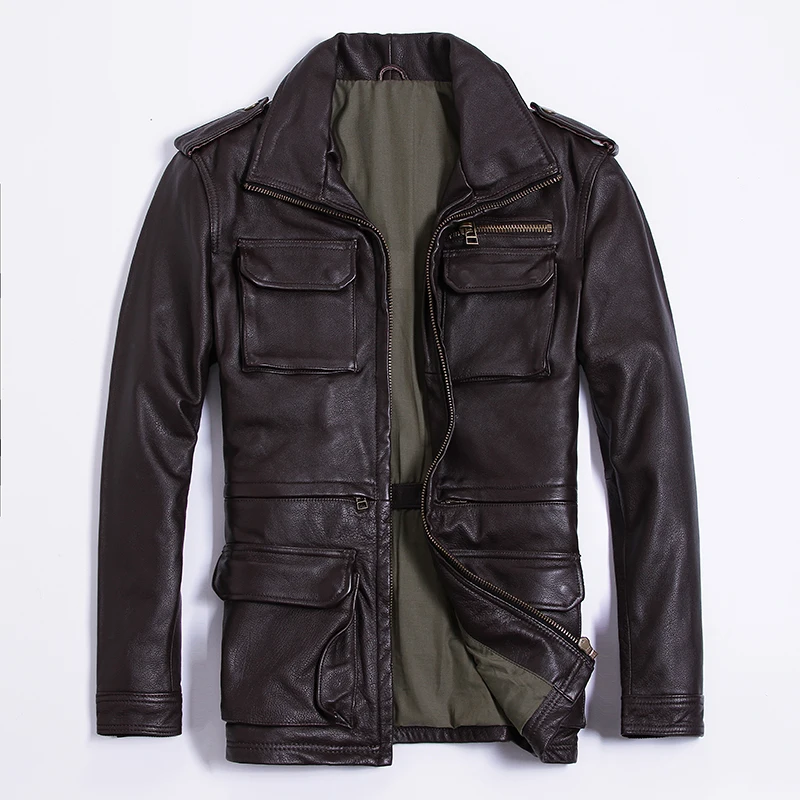 Мужская классическая M65 куртка militaly из натуральной кожи, мужская куртка с несколькими карманами, утолщенная воловья кожа, пальто для мужчин