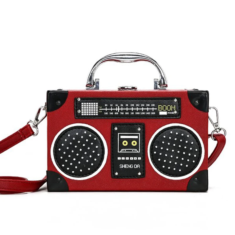 Wobag Ретро сумка в форме радио Женская милая кожаная сумка женская сумка через плечо сумка-мессенджер рок сумка через плечо черный/красный/коричневый - Цвет: Red