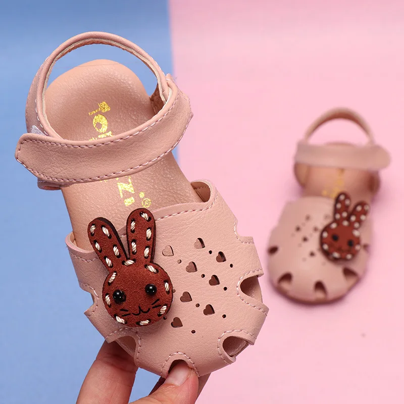 COZULMA Baby Girl Heart Cut-out Sandal Shoes Toddler Kids Party Anti-slip Rabbit Flat Shoes Baby Summer Shoes Enfants Size 15-25