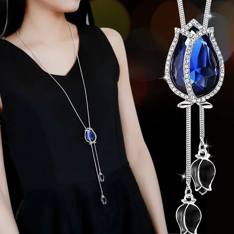 Длинные ожерелья для женщин Collier Femme модные ожерелья с искусственным жемчугом и кулонами свитер цепь воротник ювелирные изделия Mujer