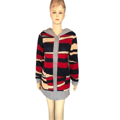 Длинный кардиган, свитер для женщин, повседневный женский свитер, толстый бархатный свитер с капюшоном и принтом, вязаный свитер для женщин, Pull Femme Hiver - Цвет: lantiao
