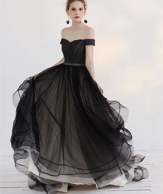 black off the shoulder wedding dress