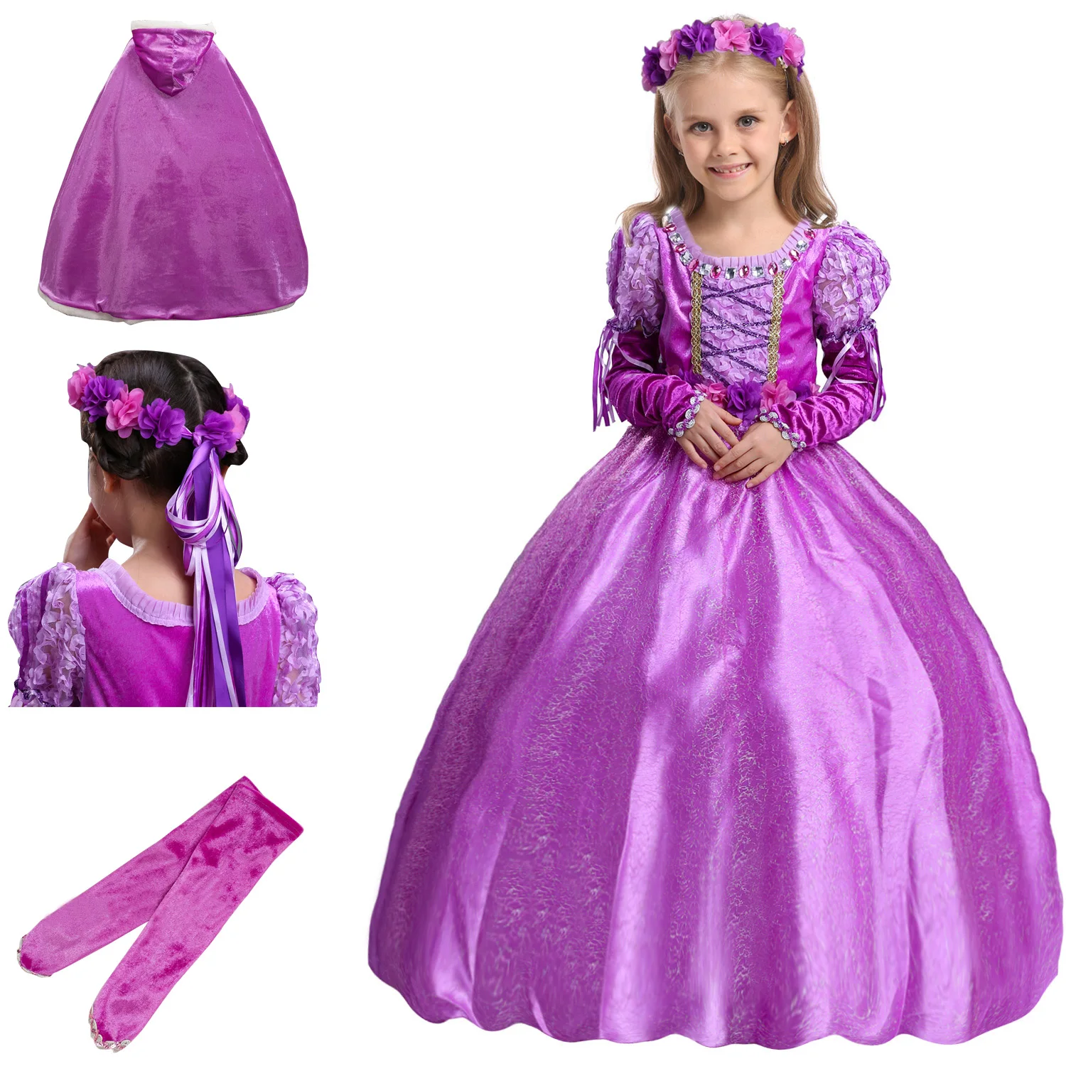 

Girls Birthday Princess Dresses Outfits Children Cinderella Sofia Clothing Halloween Kids Cosplay Costume Rapunzel Dress Purple
