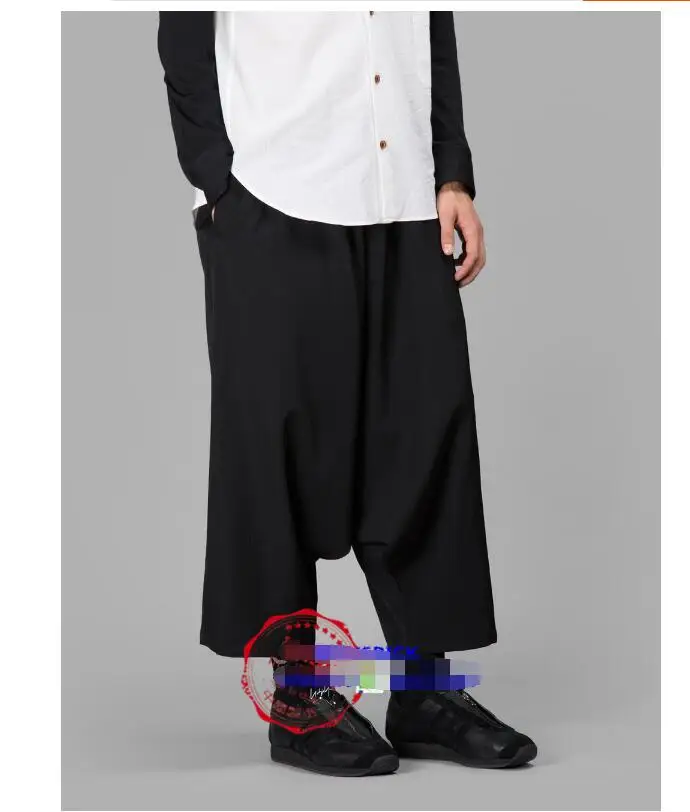 new stage catwalk eight-pants Japanese tooling personality loose low-lying samurai pants men's fashion casual wide leg pant