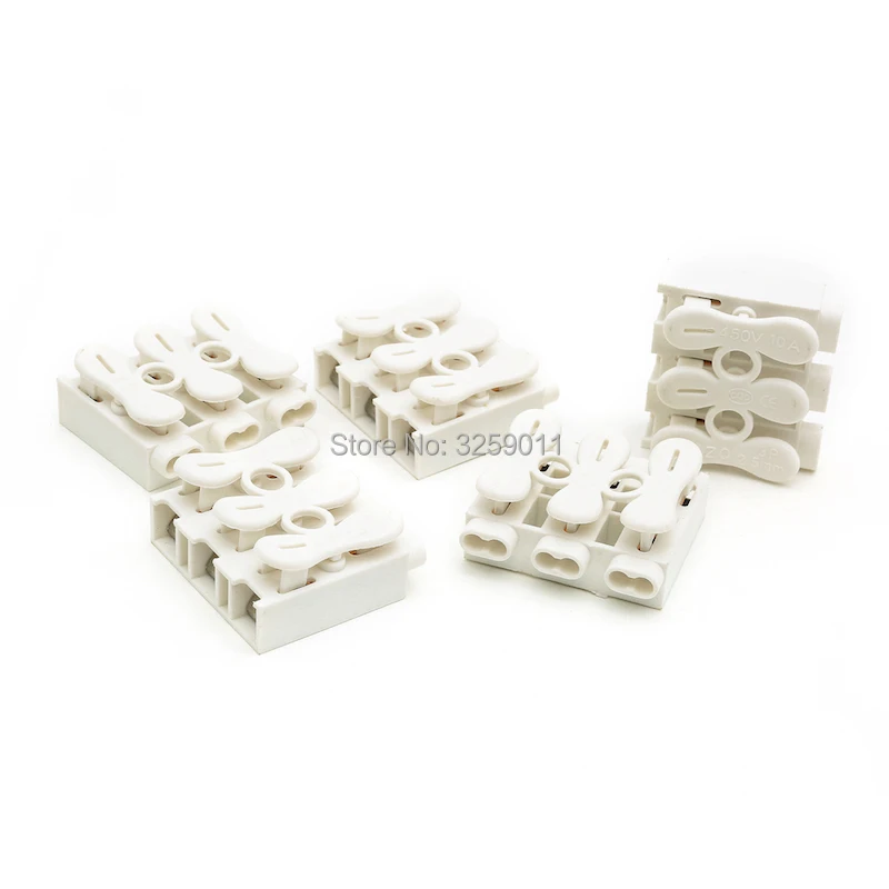 200PCS Spring Wire Connectors Electrical Cable Clamp Wiring Terminal Block ZQ-3P Row Column Push Butt LED lamps 3 pin | Обустройство