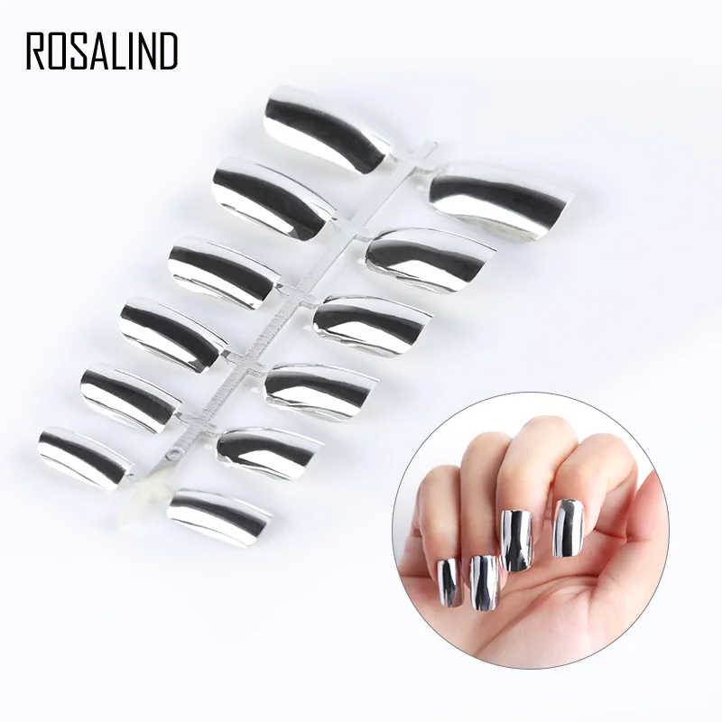 

ROSALIND Fake Nails tips For Nail Art Extensions Press On Nails Full Cover Matte Mirror Silver Acrylic Manicure For Gel Polish