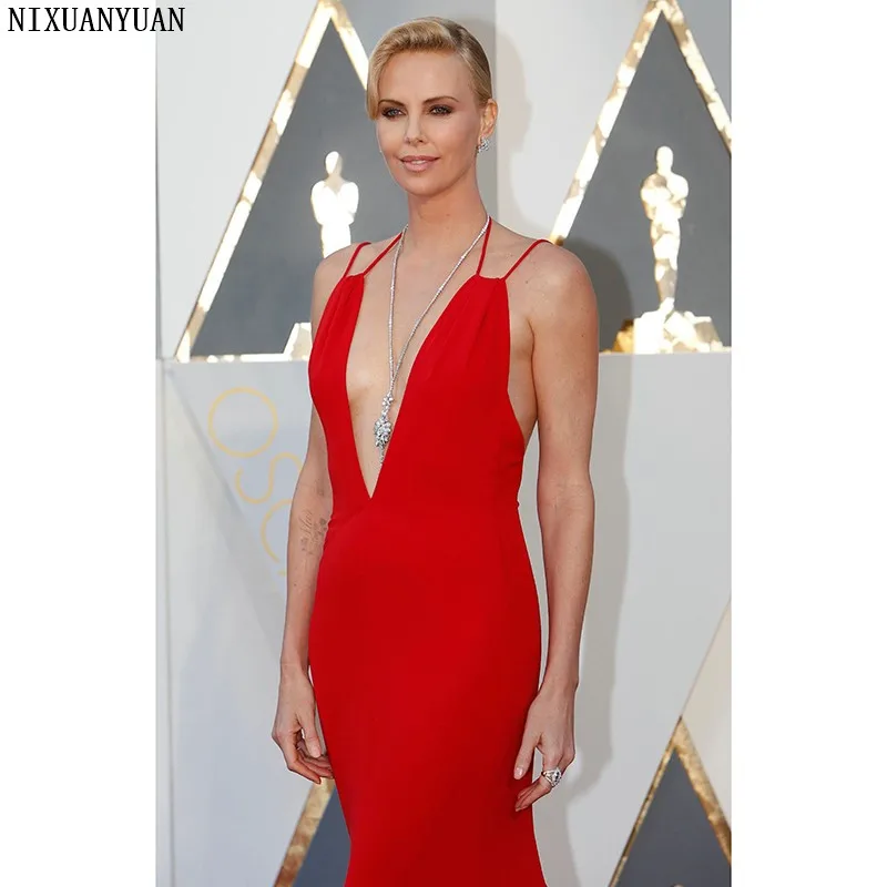 88th Oscars Academy Awards Charlize Theron платья знаменитостей с глубоким v-образным вырезом Русалка Красный ковер платье для вечерние