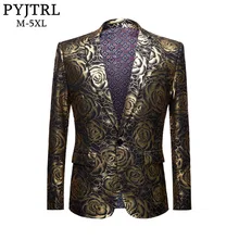 PYJTRL бренд плюс размер пальто мужские повседневные блейзеры Homme дизайны облегающий Модный золотой розовый узор костюм куртка DJ костюмы певцов