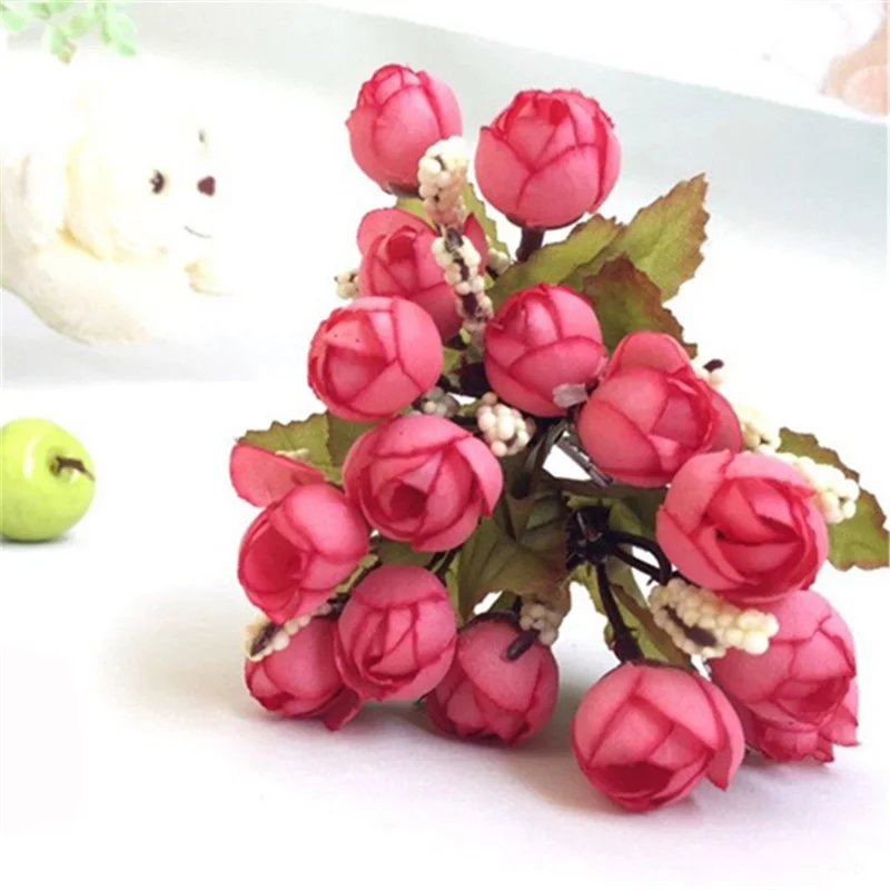 1 букет/15 голов мини Шелковая Роза искусственная цветок свадебное оформление букета для DIY ручной работы Скрапбукинг поддельные бутон цветы