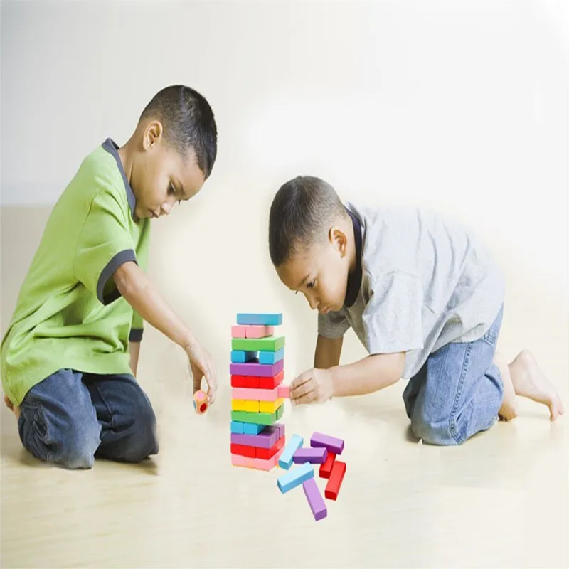 48Pcs Wooden Stacking Tumbling Tower Building Blocks Traditional Board Game Fun Maker (7)