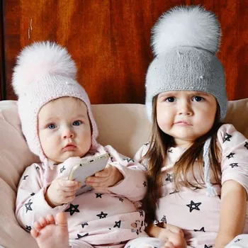 

Autumn And Winter Fashionable For Newborns Infant Keep Warm Knitted Pearl Hair Ball Cap Woolen Baby Caps