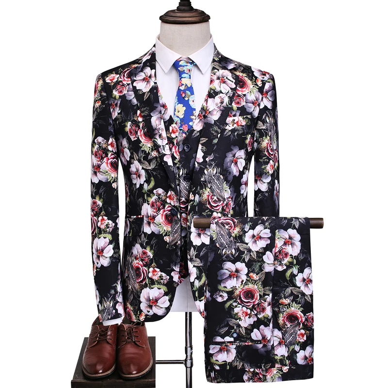 Flower Suit Men 2018 New Arrival High Quality Wedding Party Casual Slim Suits