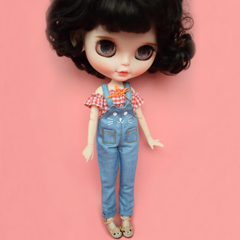 

1PCS 1/6 Doll's Cute Cat Pattern Overalls Bib Pants for Blyth Azone Doll Clothes Accessories Toy
