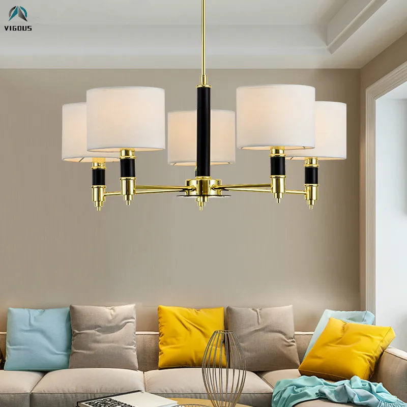 Best Nordic Luxury Blue Glass / Fabric Lampshades Led Chandelier Modern Hanging Chandelier Foyer Lustre E14 Luminarias Deco Lamparas 3