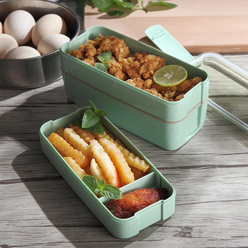 900ml Healthy Material Lunch Box 3 Layer Wheat Straw Bento Boxes Microwave Dinnerware Food Storage Container Lunchbox