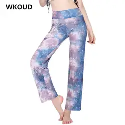 Wkoud Для женщин Высокая Талия Леггинсы для женщин Мода для цифровой печати прямой Брюки для девочек свободные контрастного Цвет Винтаж брюк