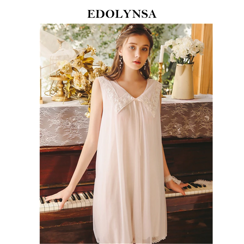 

2019 Retro Summer Sleepwear Women Home Wear Victorian Nightgown Elegant V-Neck Sleeveless Soft Cotton Lining Night Dress H851