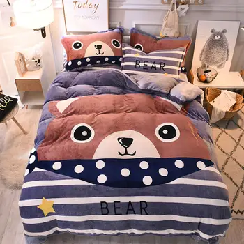 

2018 New AB side double-sided flannel cartoon Luxury Duvet/Quilt Cover Bed Linen sheet set 4 Pieces Bedding Sets