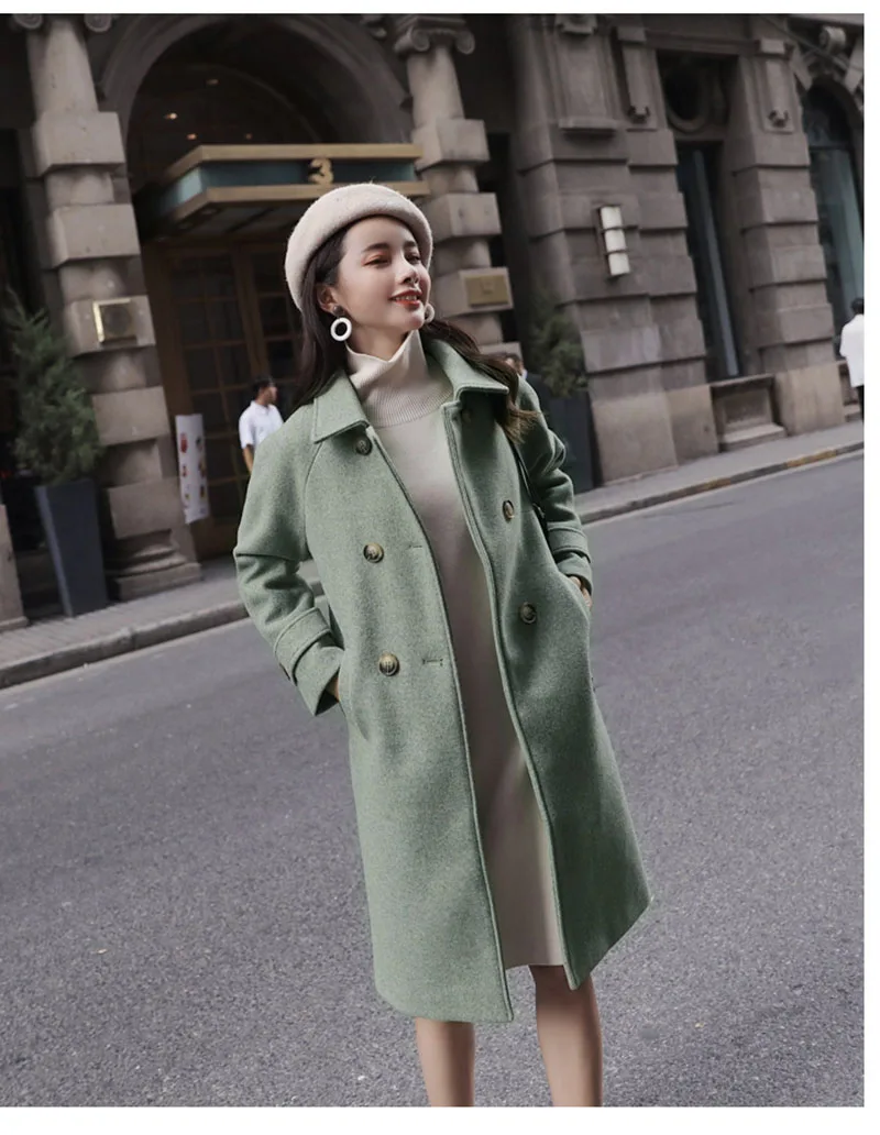 VogorSean зимние женские шерстяные пальто куртки Альпака Высокое качество модные повседневные женские пальто Alpacas синий/розовый/зеленый - Цвет: Green (thin)