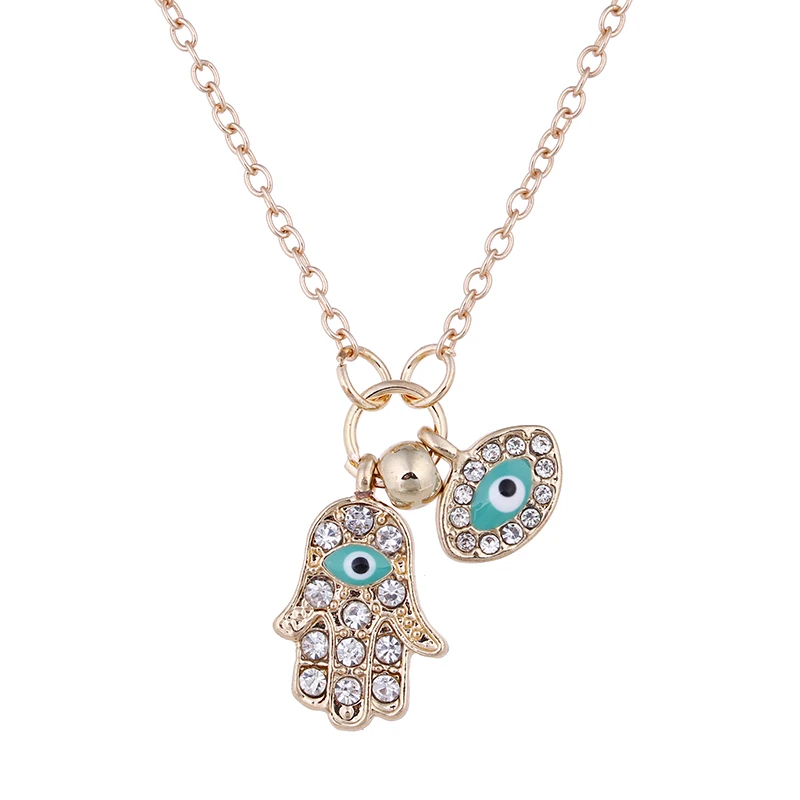 Женское Ожерелье Fatima Hand Hamsa Lucky Blue Eye, модное Золотое серебряное ожерелье с кристаллами и подвеской, ювелирное изделие, воротник для женщин - Окраска металла: Gold