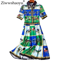 Ziwwshaoyu модные Бисер платья алмазы отложной воротник элегантный печати Империя платье весной и летом взлетно-посадочной полосы новые женские