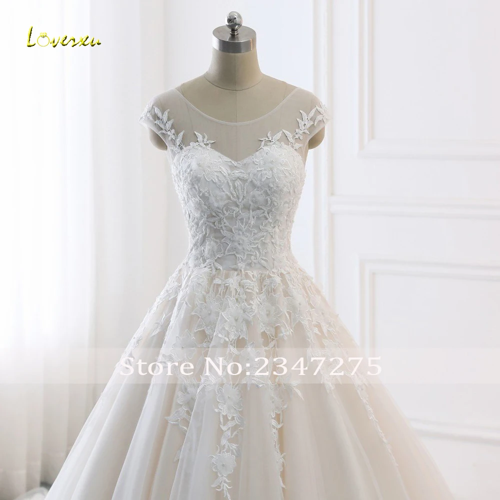 Loverxu Vestido De Noiva сексуальное свадебное платье с открытой спиной и трапециевидной формы с аппликацией из бисера, со шлейфом, винтажное свадебное платье, большие размеры