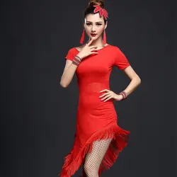 Женские Костюмы для латиноамериканских танцев Танцевальный костюм сексуальная молоко шелковой кисточкой латинские танцы платье для