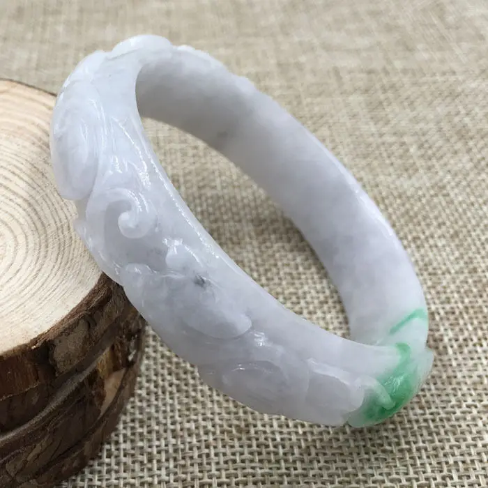 

FREE SHIPPING>>>@@ 59mm Vintage Chinese Hand-carved White Green Jadeite Jade Bracelet Bangle 1193 NEW