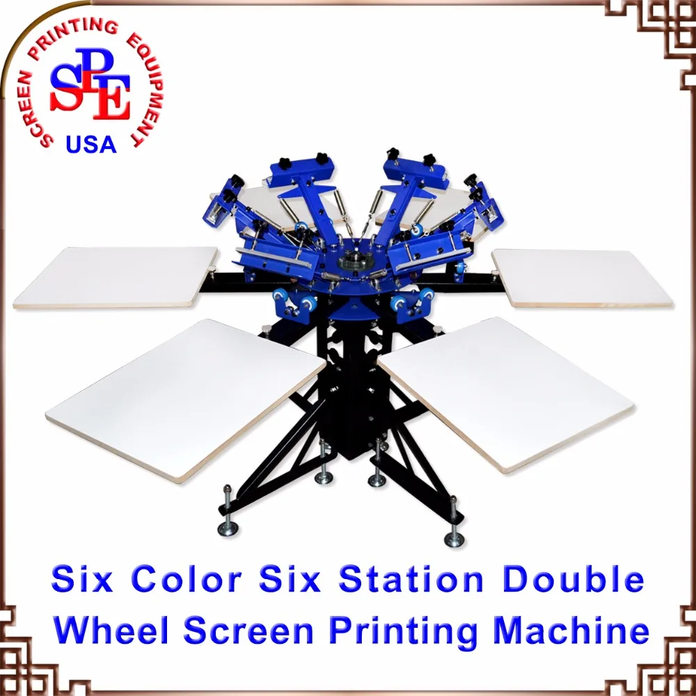 SPEA662L шесть цветов шесть станция двойное колесо экран печатная машина футболка platen экран Пресс