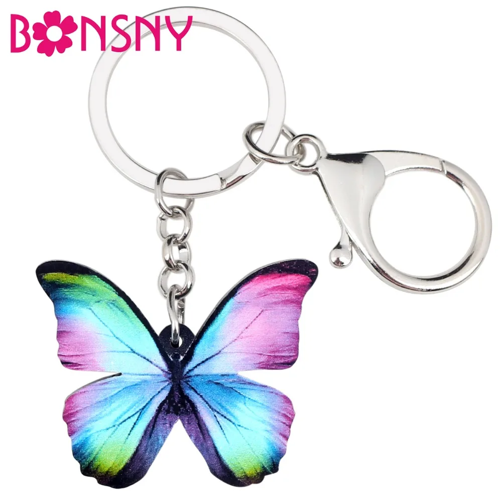 Bonsny-Acrylic-Colorful-Blue-Butterfly-Key-Chains-Keychains-Rings ...