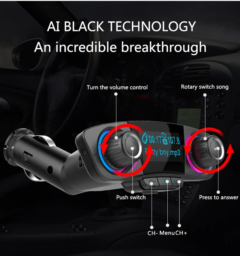 Jajabor Bluetooth автомобильный комплект громкой FM передатчик Беспроводной A2DP AUX аудио Автомобильный MP3-плеер Поддержка У диска карты памяти воспроизведения папки