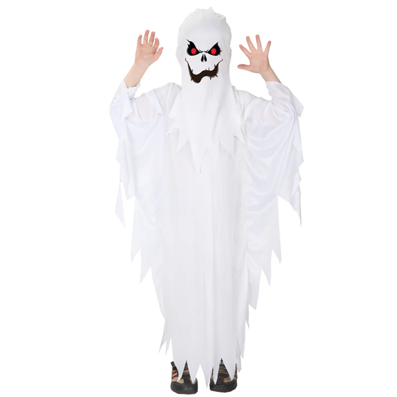 Дети Мальчики жуткий страшный белый призрак костюмы робы капюшон дух Хэллоуин Пурим вечерние карнавальные ролевые игры Косплей наряды