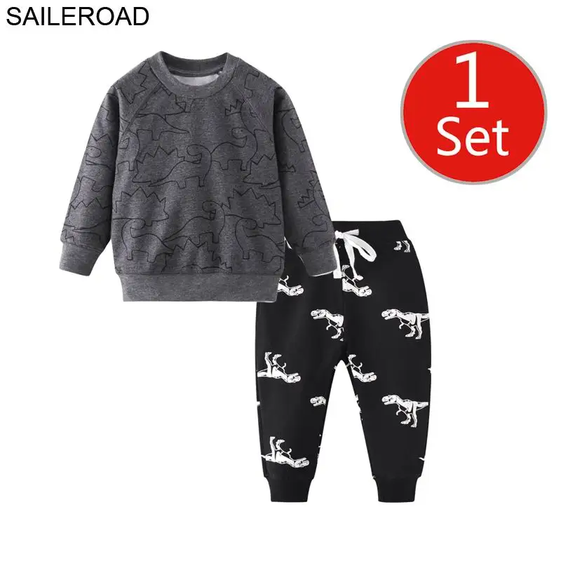 Goede SAILEROAD Dinosaurus Print Kostuums voor Jongens Lange Mouwen Outfits Herfst tweedelige Peuter Jongen Kleding Sets Katoenen Kleding Set