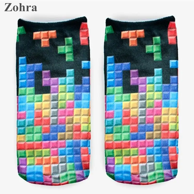 Zohra Winter Tetris 3D Graphic Full Printing Calcetines font b Sock b font Women s Ladies