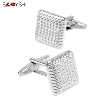 

SAVOYSHI Silver color Square Cufflinks for Mens French Shirt Cuff High quality Brass Cuff links Business Men Jewelry Gift