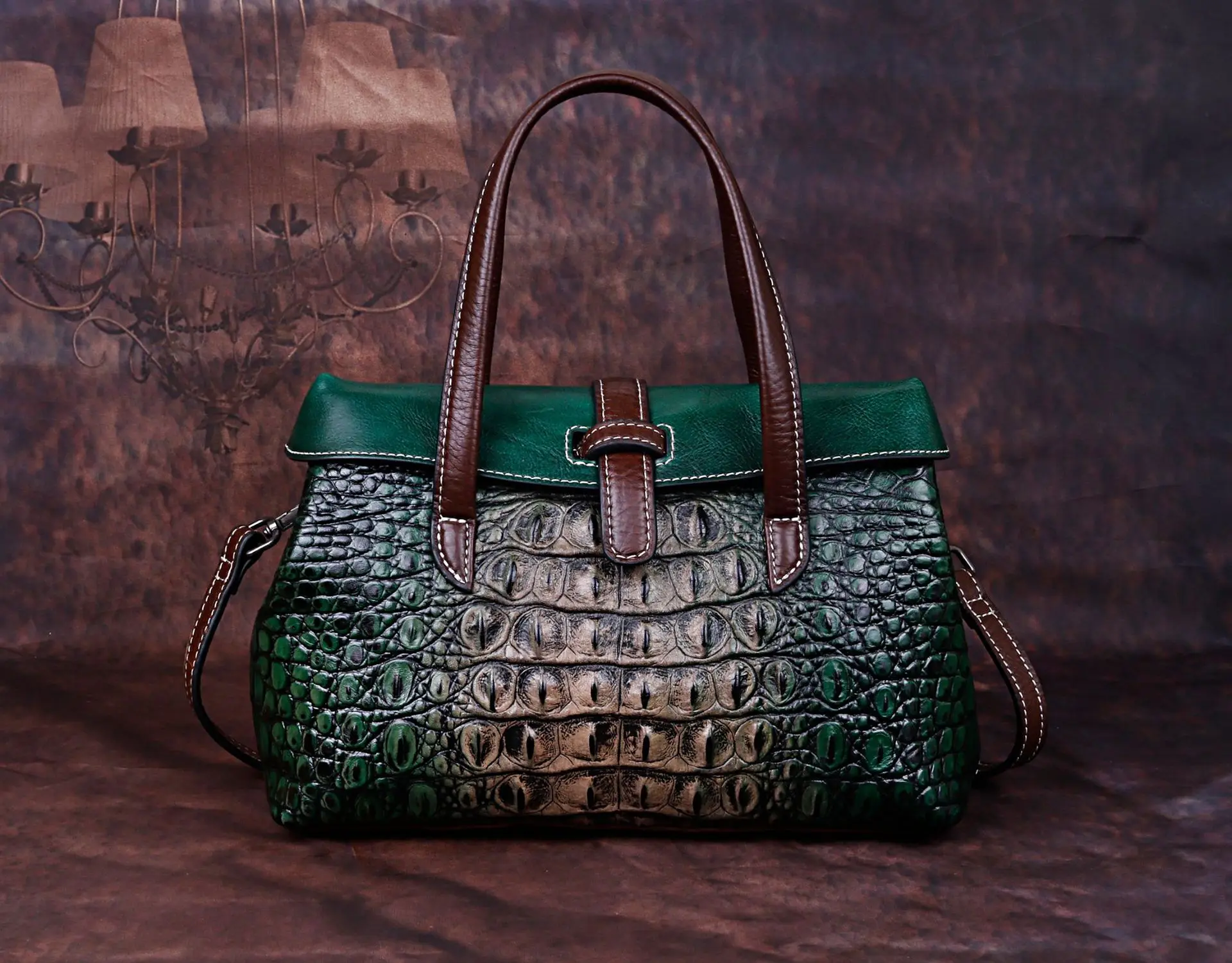 

High-quality retro-style cowhide crocodile pattern bag for women in 2019