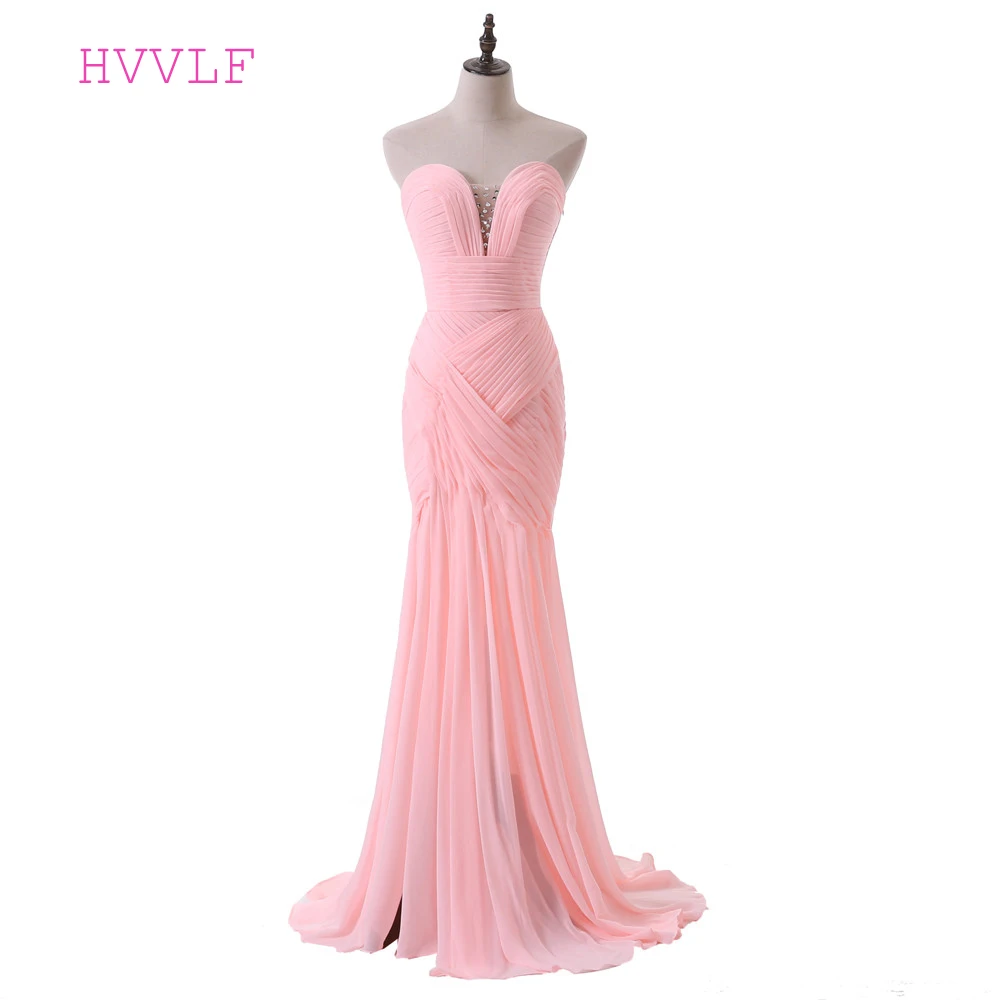 Розовые вечерние платья, милое шифоновое платье с открытой спиной и разрезом, Элегантное длинное вечернее платье, платье для выпускного вечера, Robe De Soiree