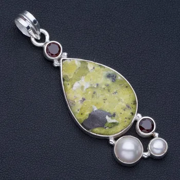 

Natural Russian Seraphinite,River Pearl and Amethyst Punk Style 925 Sterling Silver Pendant 2 1/2" P0828
