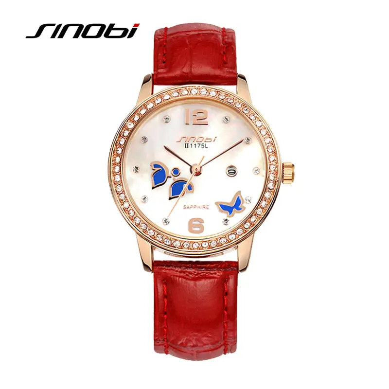 

SINOBI Ladies Luxury Stainless Steel Wrist Quartz-Watch Women Fashion Leather Diamond Wristwatches Female Butterfly Watches F96