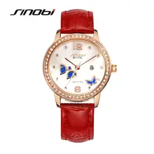 Senhoras de luxo em aço inoxidável relógio de pulso de quartzo-relógio de sinobi mulheres moda relógios de diamante de couro relógios de pulso feminino butterfly f96