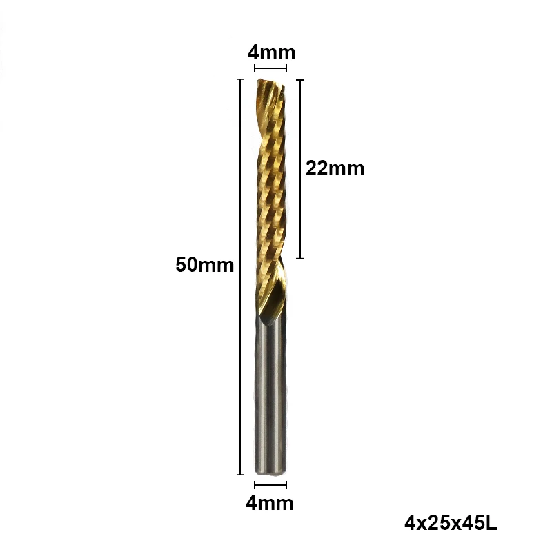 XCAN 1 шт. 4 мм хвостовик с титановым покрытием Одна Флейта концевая фреза Карбид спиральная Концевая фреза ЧПУ Гравировальный Бит фреза - Длина режущей кромки: 1pc 4x25x45mm
