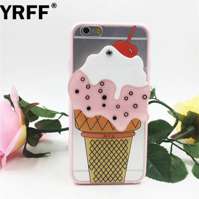 Чехол для iPhone 5 5S 6 Мультяшные 3D зеркальные Чехлы телефона с мороженым SE 6S 6plus 6splus