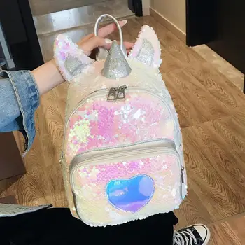 

Fashion Girl Unicorn Backpack For School Sequins Leather Female Women Teenager Shoulder Bags Mochilas Mujer Gold Drop Shipping
