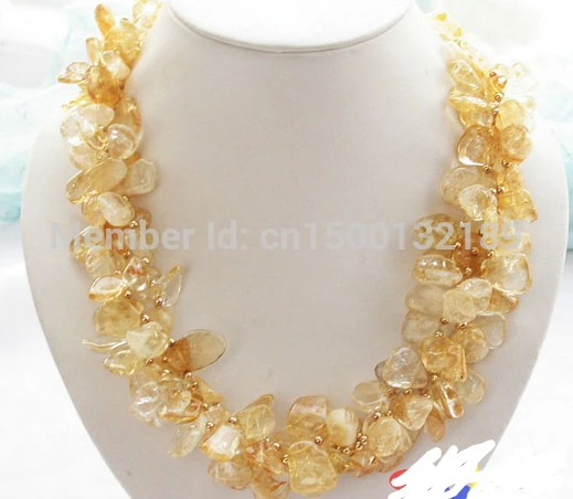 

j00454 3row 20" 16mm sheet yellow crystal citrine necklace