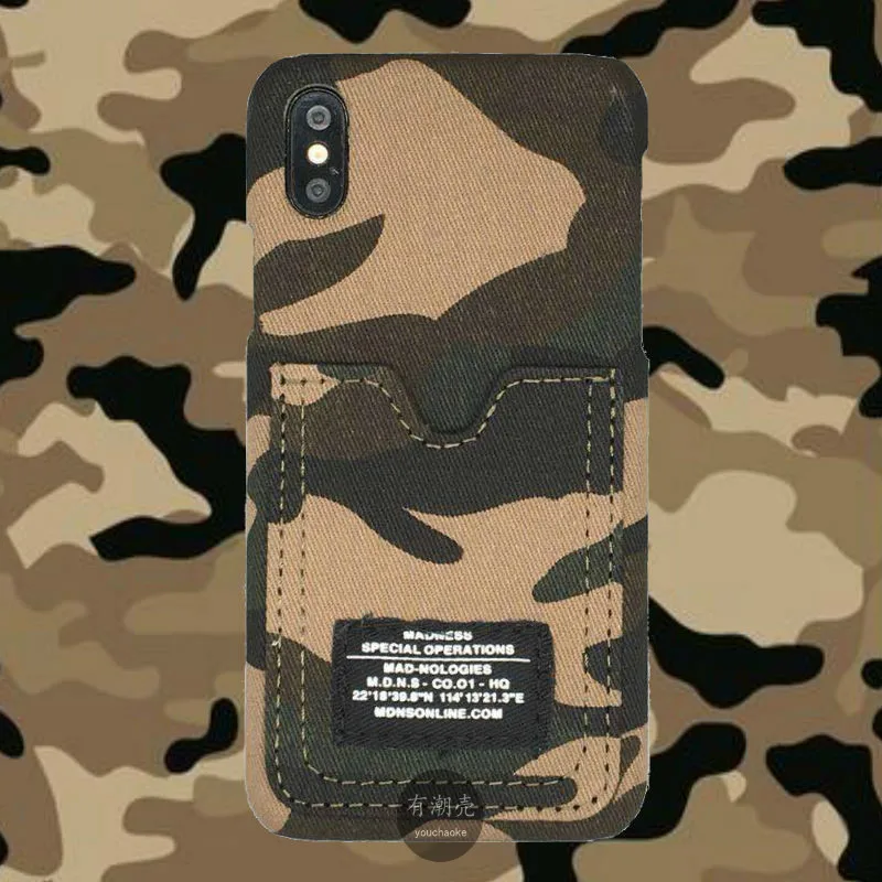 

Fashion Brand Camouflage military Wallet Credit ID Card denim Leather phone Case for iPhone 7 6 6s 8 Plus X XR XS MAX Cover capa