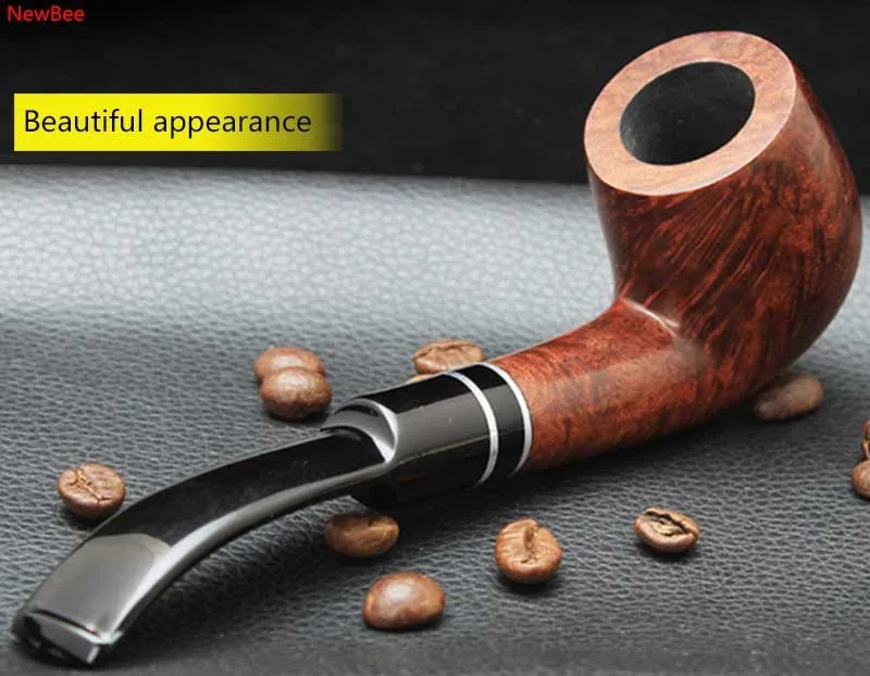 3 imported briar wood tobacco pipe with double metal ring deco bent saddle mouthpiece 9mm carbon filter men smoking pipe